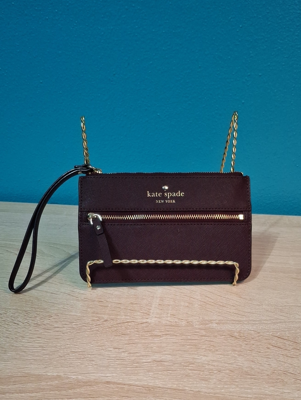 Kate Spade New York Mika Pond Bee Plum Leather Crossbody with Gold Hardware